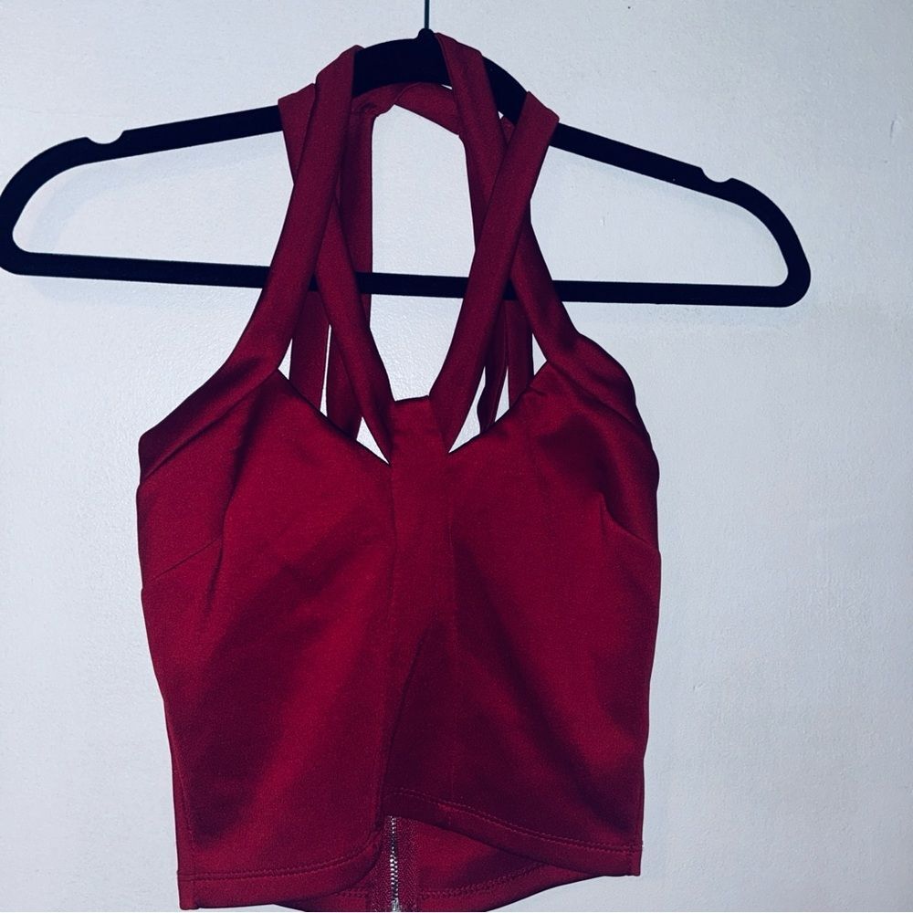 Wine Red Strappy Crop Top Size XS zip up back